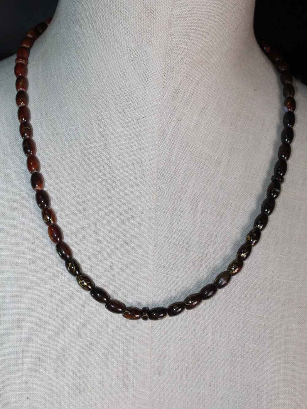 Brown Beads w Gold-tone Swirl 24" Necklace